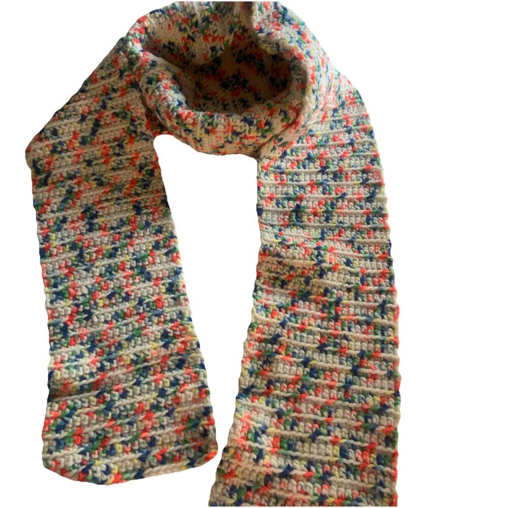 Hand Knit Scarf  Multicolor Handmade Hand Crochet Knit Confetti Classic